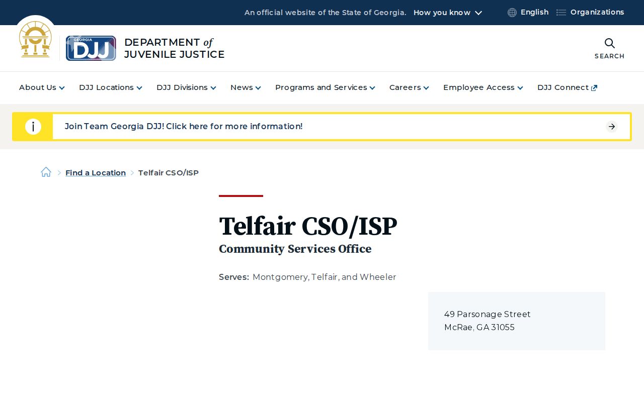 Telfair County Milan criminal records juvenile supervision office